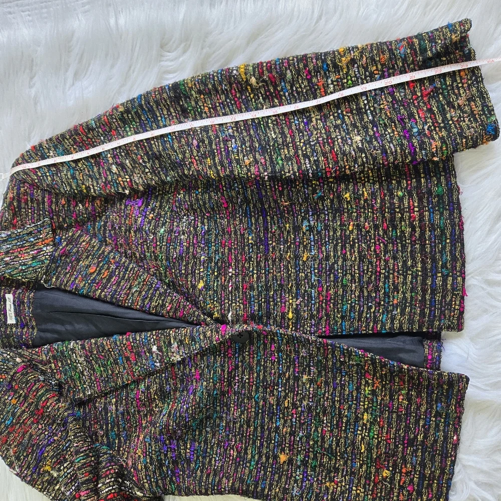 ANN MAY Size 6 Silk‎ Woven Dark Colorful Career Blazer Jacket Academia Old Money - Picture 10 of 12